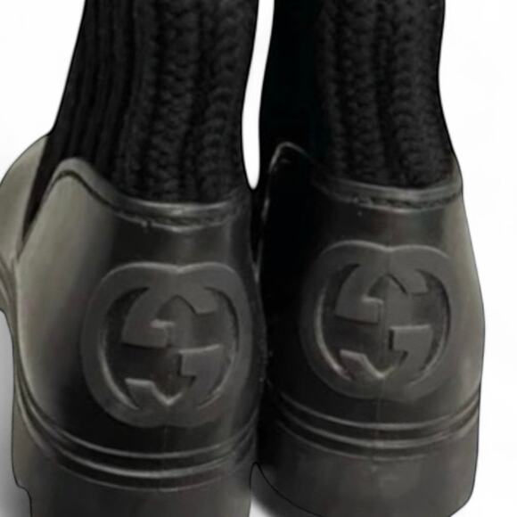 Gucci Aspen Lug Sole Wool Rubber Boots Black | Vintage 2000s - Picture 12 of 13